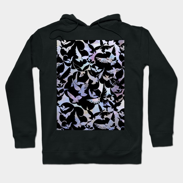 "Flying Birds" (muted twilight variation), vintage print pattern reimagined, 1928 Hoodie by retrografika